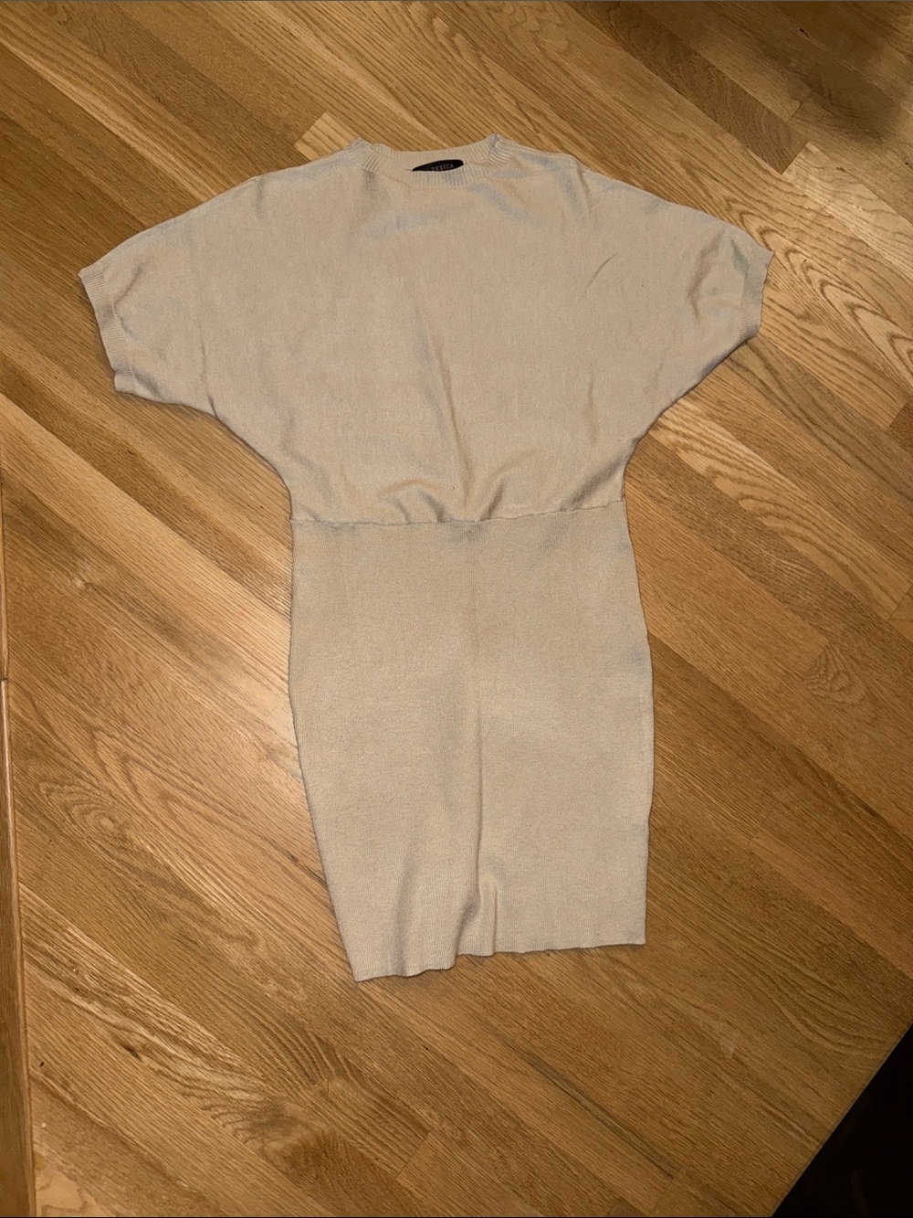 Cream Knit Short-Sleeve Bodycon Dress